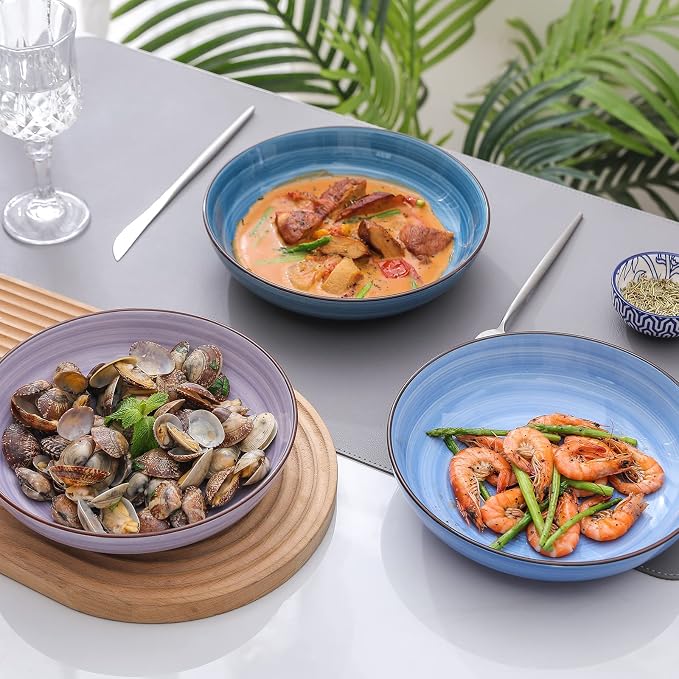 Selamica Porcelain 26 Ounce Salad Pasta Bowls, 8 inch Wide and Shallow Serving - Image 8