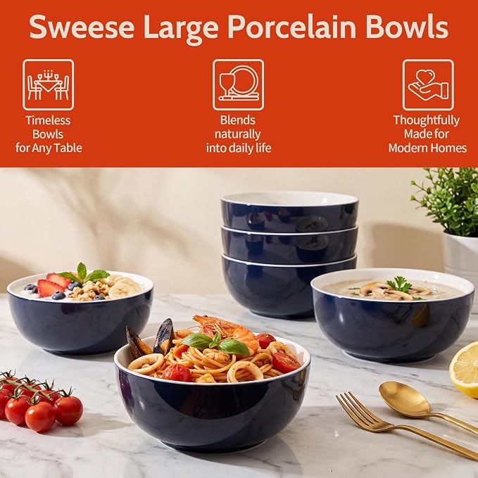 Sweese Ceramic Soup Bowl Set of 4, 29 oz Round Pasta Bowl Stackable Serving Bowl - Image 5