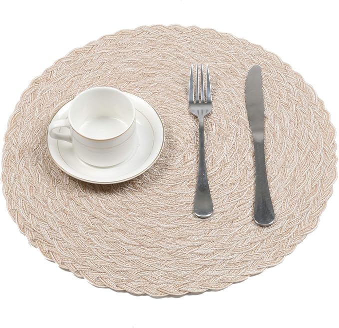 SHACOS Round Braided Placemats 15 inch Set of 4 Boho Woven Washable Kitchen - Image 5