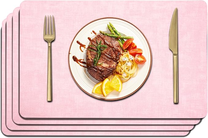 Maxpearl Faux Leather Placemats Set of 4, Peachy Pink | Waterproof by Maxpearl
