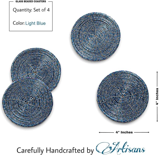 Handmade Beaded Coasters, Glass Bead Coasters in Light Blue, Coffee Table Décor - Image 5