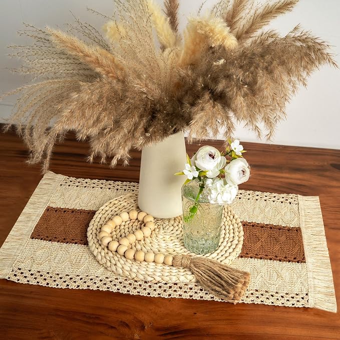 Boho Placemats Set of 4 Table Mats Farmhouse Dining Decor Caramel | 12x20" - Image 5