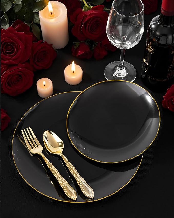 Nervure 100PCS Black and Gold Plastic Plates 10.25″Disposable Dinner Plate | - Image 7