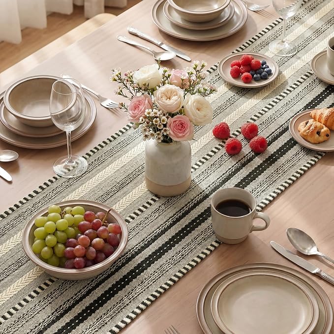 Artoid Mode Black Farmhouse Stripe Braided Table Runner 12x120 Inch | Holiday - Image 4