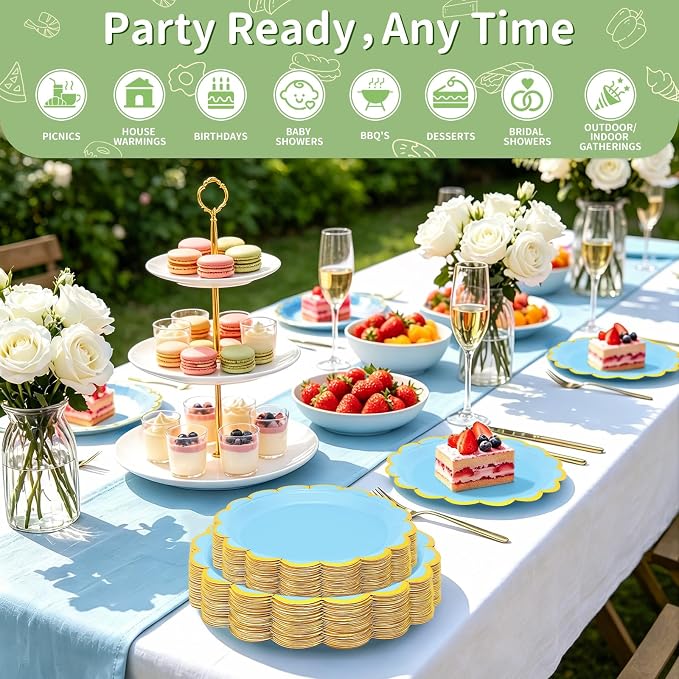 50 Pcs Light Blue Paper Plates Disposable, Dessert Cake Plates, - Image 3