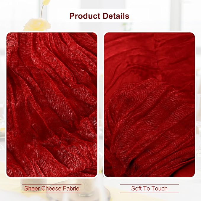 1 Pack Burgundy Cheesecloth Table Runner 35x120 Inch 10Ft Rustic Gauze Cheese - Image 3