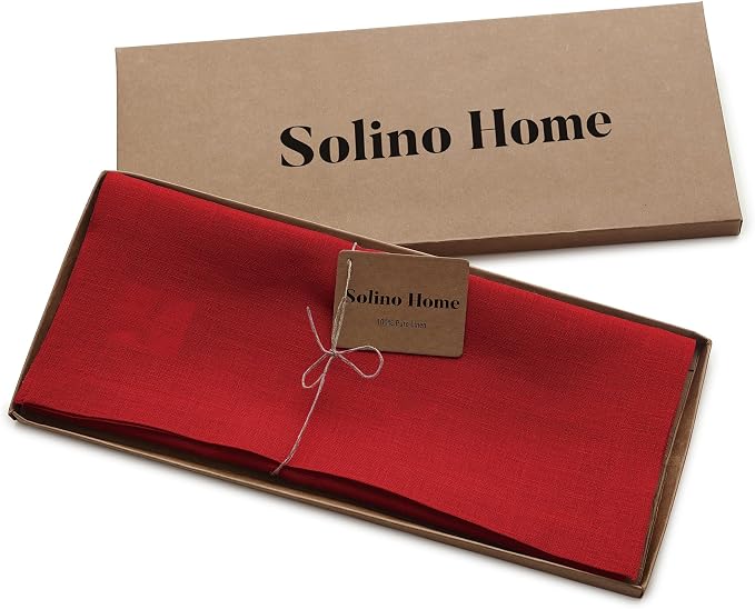 Solino Home 100% Pure Linen Dining Table Runner Red Woven, Fete 14 x 72 in | - Image 6