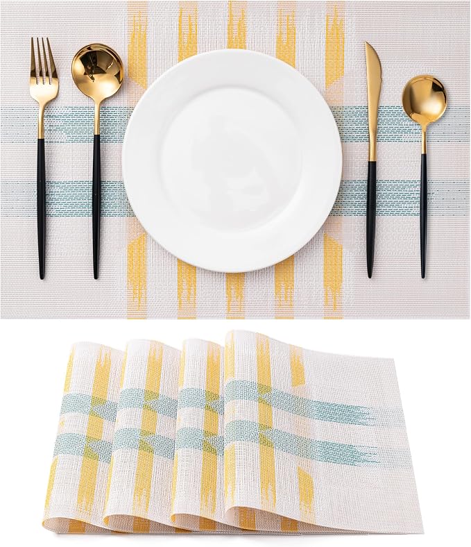 Placemats Set of 4 Washable Indoor | Outdoor Vinyl Place Mats by CADONO