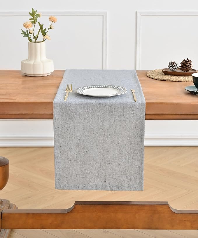 Wracra Linen Table Runner, Burlap Sliver Grey Table Runners 90 Inches Long | - Image 5