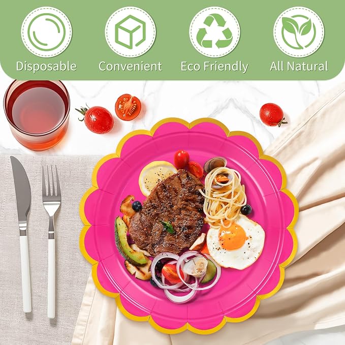 50 Pcs Hot Pink Paper Plates Disposable, Dessert Cake Plates, - Image 4