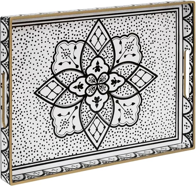 Plastic Serving Tray with Handles, Rectangle Black Decorative Tray | Coffee by MAONAME
