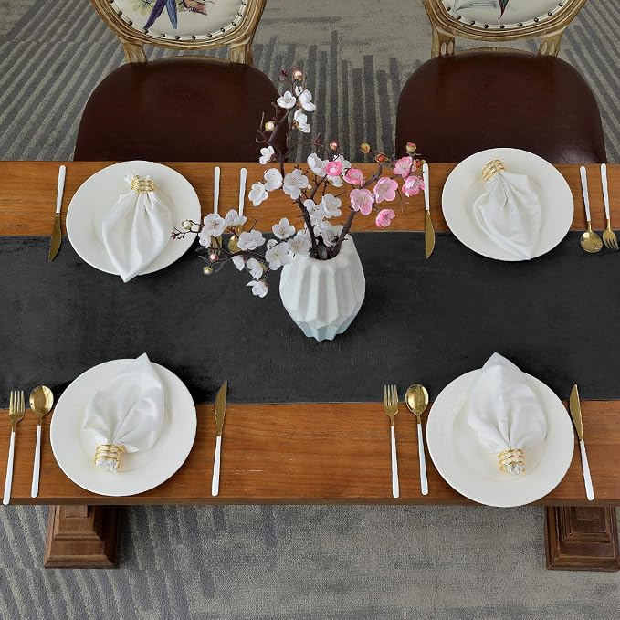 BALCONY & FALCON Table Runner Velvet Black 14"x95" | Elegant, Fall Decor - Image 3