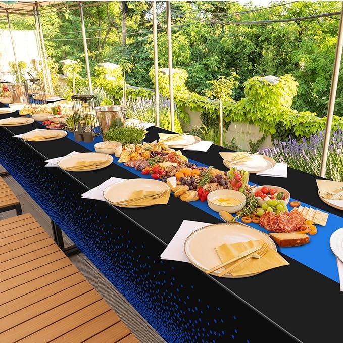 MASHAN 1Pcs Black and Blue Tablecloth Party Decorations, Plastic Black Table - Image 7