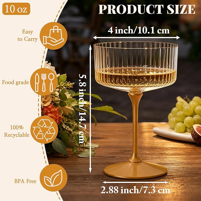 24PCS Plastic Martini Glasses, Unbreakable Reusable Champagne Coupe, Removable - Image 2
