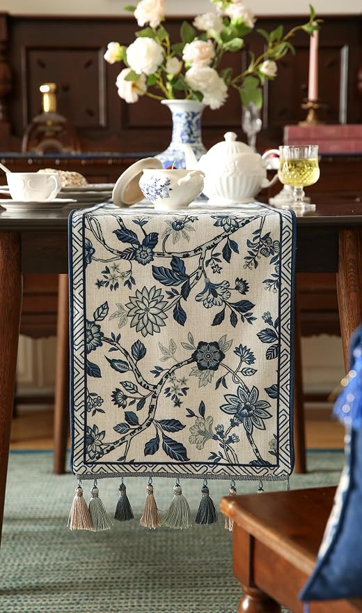 bilin gaier Designer French Linen Table Runner, Floral Pattern, Dining Table - Image 8