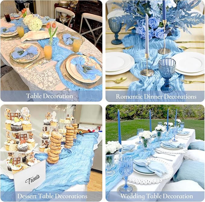 3 Pack Baby Blue Cheesecloth Table Runner 35x120 Inch Boho Semi Sheer Boho - Image 4