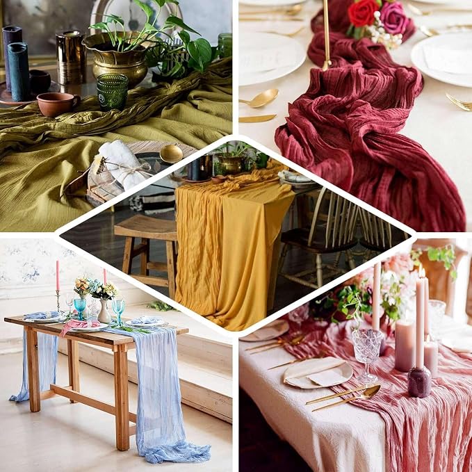 Efavormart 10ft Warm Beige Cheesecloth Table Runner - Image 5