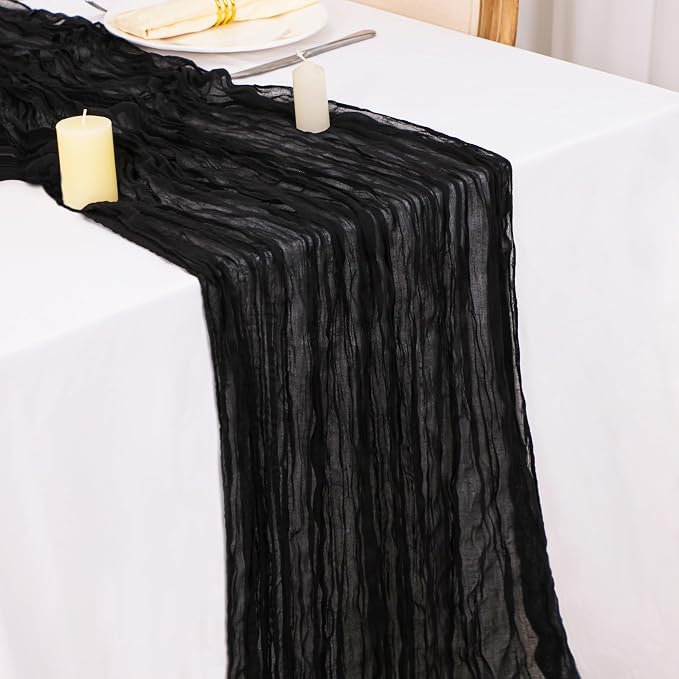 Snowkingdom 6PCS 10 Ft Black Cheesecloth Table Runner, 120 inch Long Cheese - Image 5