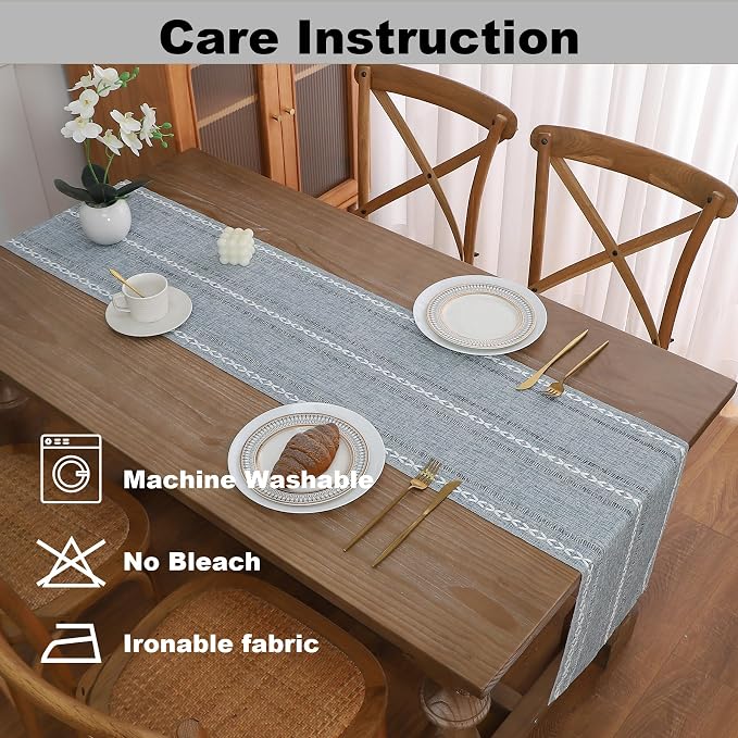 Gernaice 2PCS Boho Table Runner, Rustic Cotton Linen Farmhouse Table Runners - Image 5