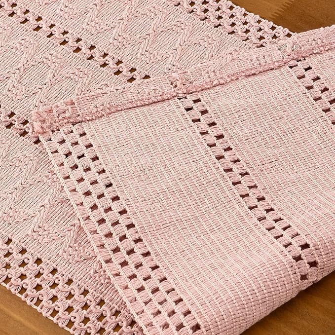 Pink Boho Table Runner Farmhouse Macrame Woven Table Runner 12x90 Inch | Small - Image 5