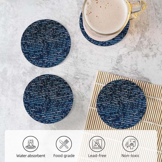 Coding Code Coasters Set of 4, Absorbent Ceramic Drink Coasters Cup Mat - Image 5