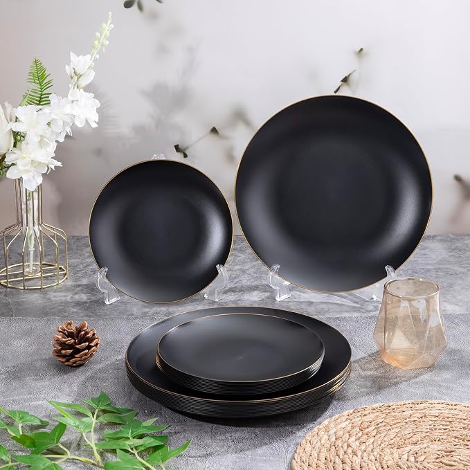 EI 80pcs Black and Gold Dinner Plates Disposable 10.25inch, Plastic Party - Image 7