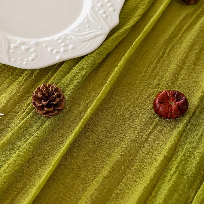6Pcs Moss Green Cheesecloth Table Runner 120 Inches - Image 3