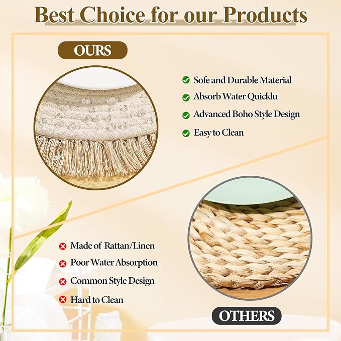 Round Placemats Set of 4 Table Mats 13Inch Washable Cotton Heat Resistant - Image 4