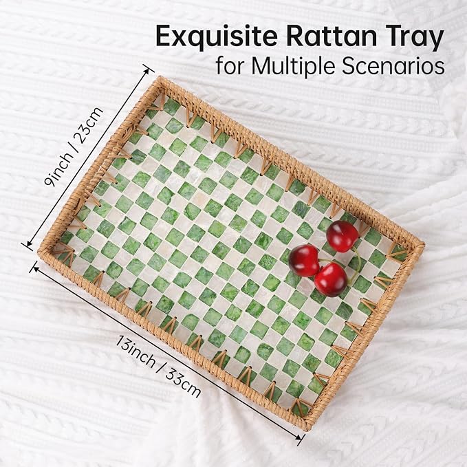 Rectangle Rattan Tray with Mother of Pearl Inlay, Rattan Serving Tray with - Image 9