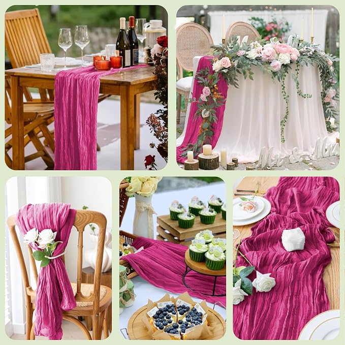 Cheesecloth Table Runner Fushia 10FT Boho Gauze Runner, 6 Pack | 120 Inch - Image 7