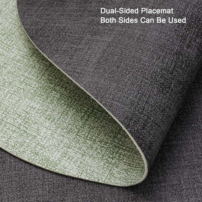 Placemats and Coasters, Washable Reversible Placemats Round Faux Leather - Image 2