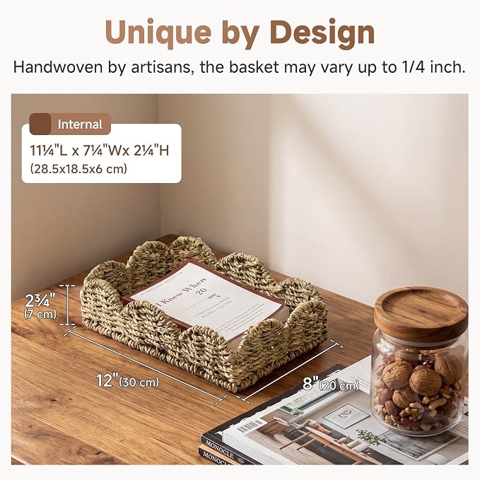 StorageWorks Small Wicker Scalloped Trays, Natural Seagrass Serving Tray | - Image 3