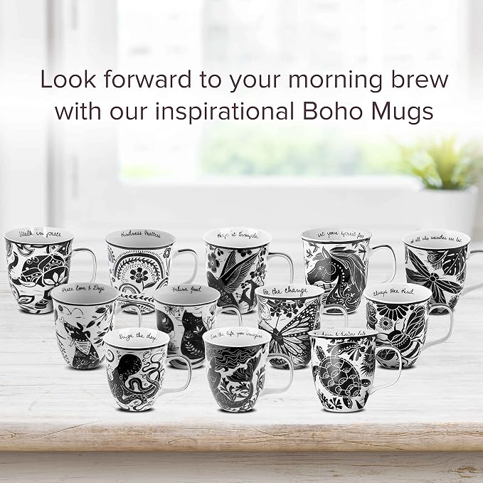 Karma Gifts 16 oz Black and White Boho Mug Floral - Image 7