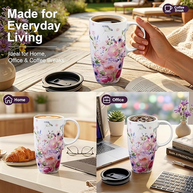 Topadorn 17oz Floral Ceramic Coffee Mug - Image 9