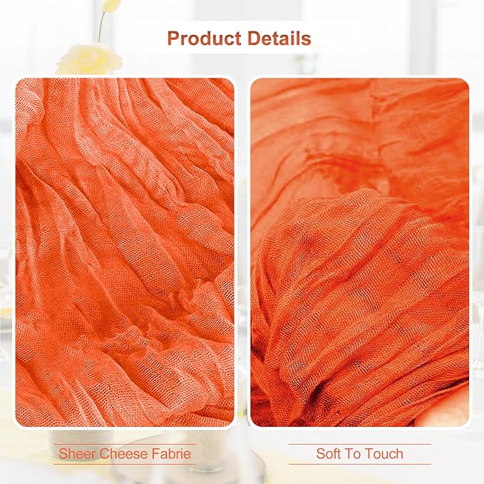 10 Pack Orange Cheesecloth Table Runner 35x120 Inch 10Ft Rustic Gauze Cheese - Image 3