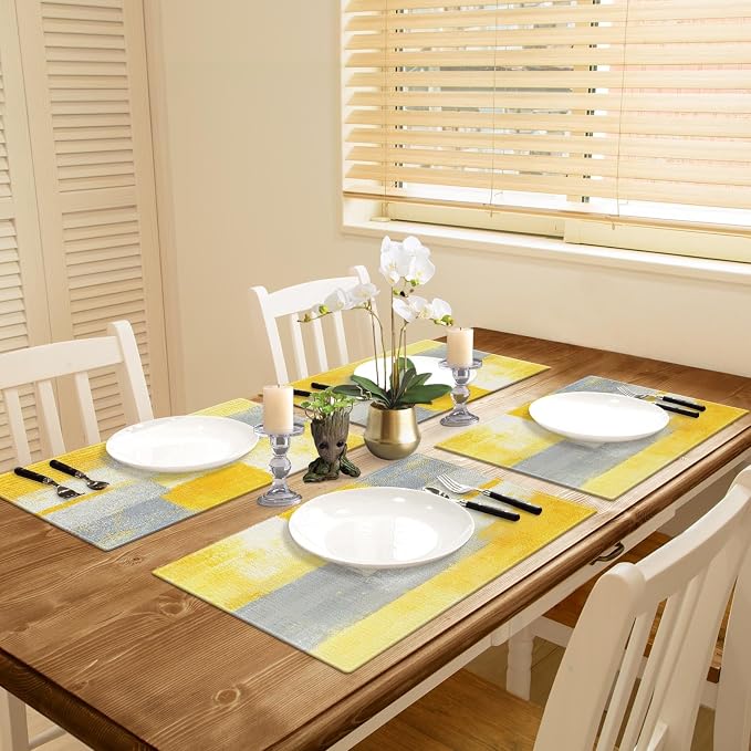 Emvency Farmhouse Placemats Set of 4, 12x18 Inch, Modern Art | Yellow Art - Image 5
