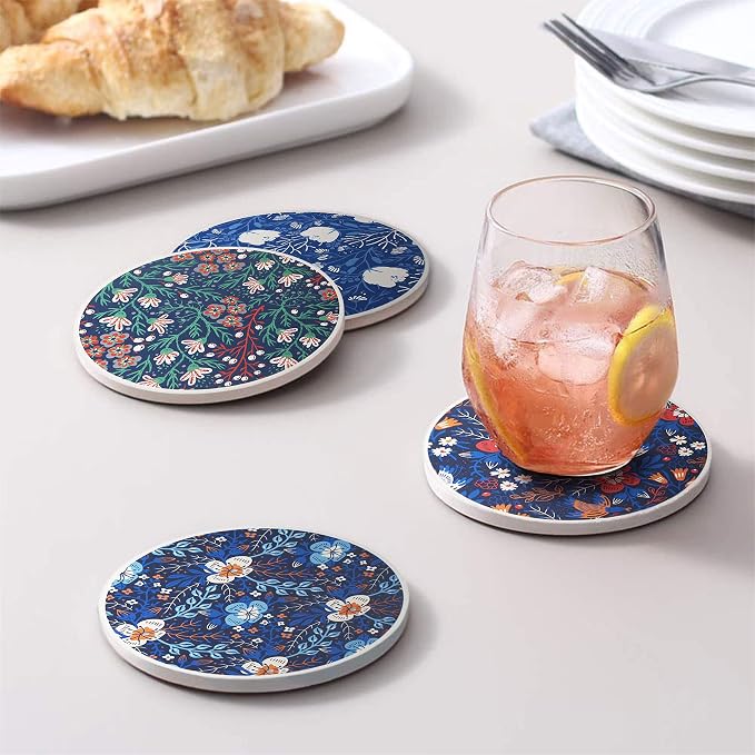 AD Set of 6 Coasters for Drinks Absorbing Round Ceramic Stone Coaster - Image 7