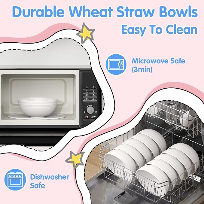 Quatish 10 PCS Unbreakable Cereal Bowls, Dishwasher & Microwave Safe Wheat - Image 3