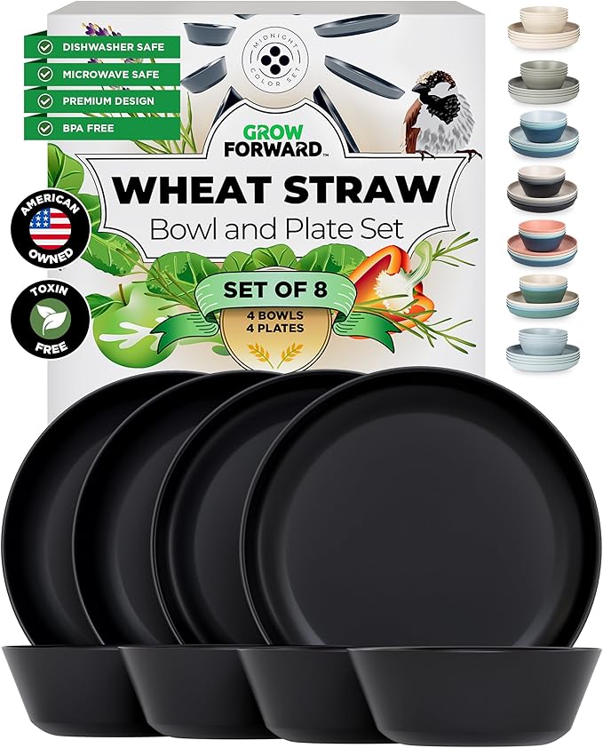 Grow Forward Premium Wheat Straw Plates and Bowls Sets by GrowForward