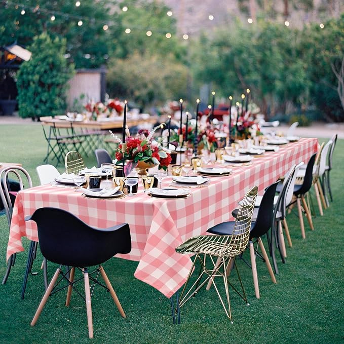 Plaid Tablecloth 2 Pack, 60 x 84 inch, Peach Pink and White | Waterproof - Image 7
