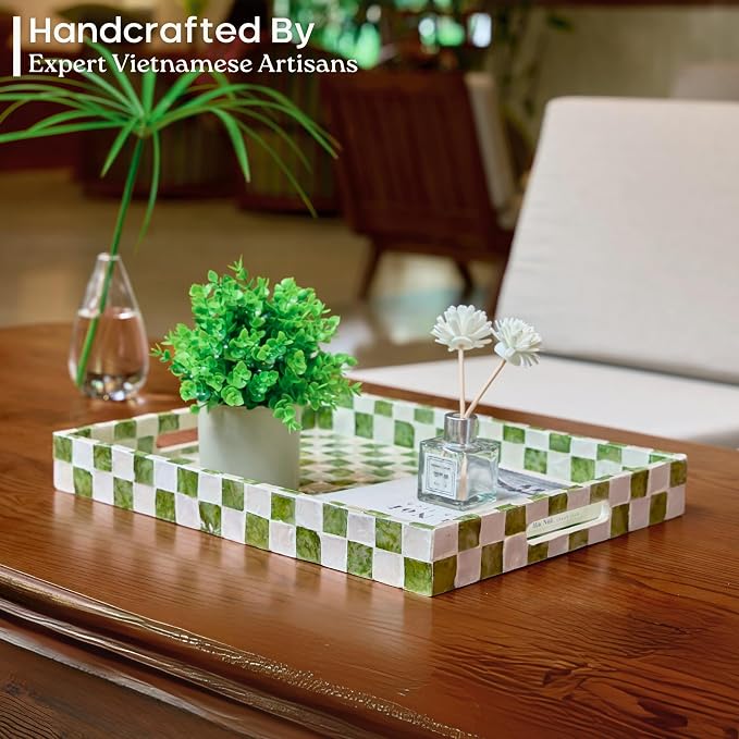 16"x12" Capiz Serving Tray, Decorative Coffee Table Tray - Image 4