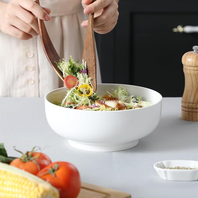 MALACASA Large Serving Bowls, 60 OZ White Salad Bowls Set of 2 | Ceramic Bowls - Image 7