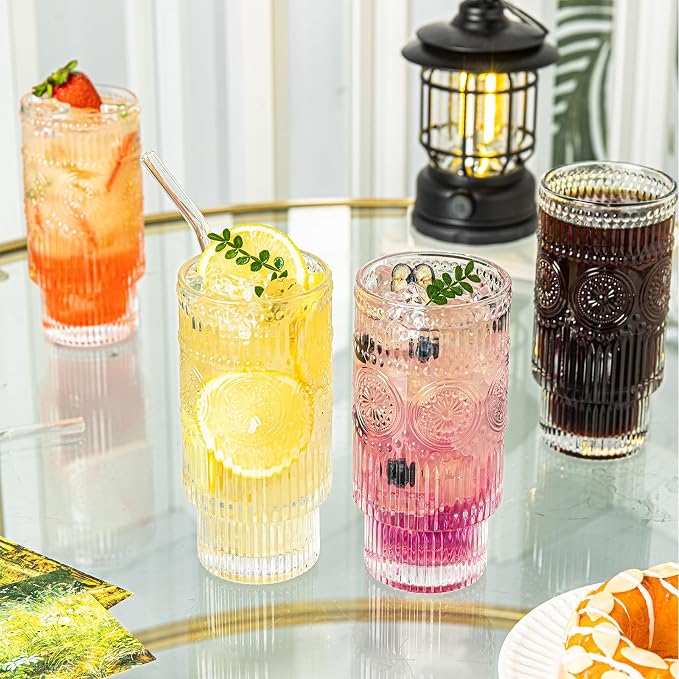 SoulTimes 6 Pack Large 16oz Ribbed Glassware Set, - Image 5