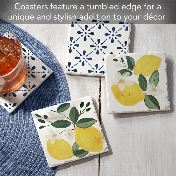 Thirstystone Sorrento Lemons 4 Pack Assorted Tumbled Tile Stone Coasters | 4" - Image 2