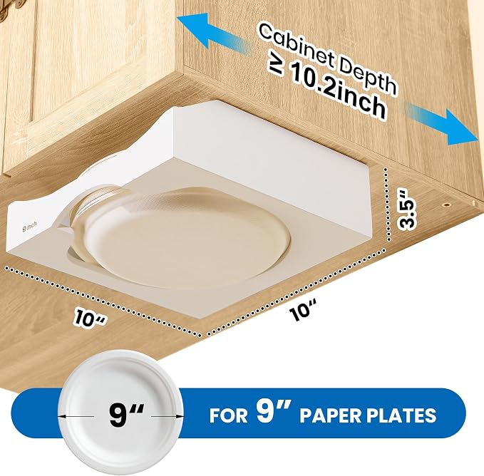 9-inch Paper Plate Dispenser Under Cabinet, Bamboo Paper Plate Holders - Image 2