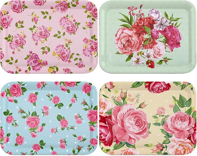 4 Pieces Serving Trays Melamine Platters Reusable Rectangle Party Trays by Tiangrid