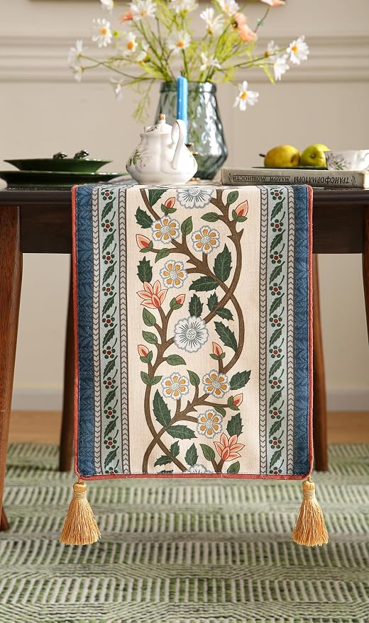 Designer Vintage Linen Table Runner, Floral Pattern, Dining Table, Thanksgiving - Image 4
