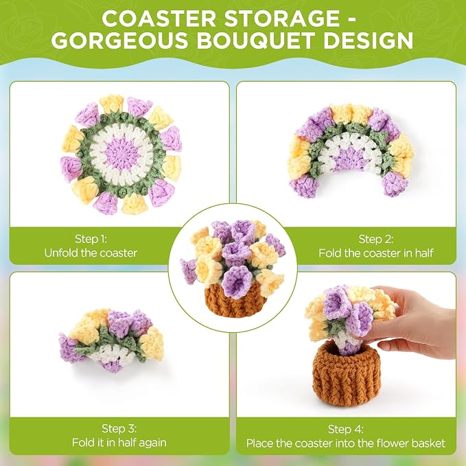 Crochet Flower Coasters, Handmade Bouquet Coasters - Image 3