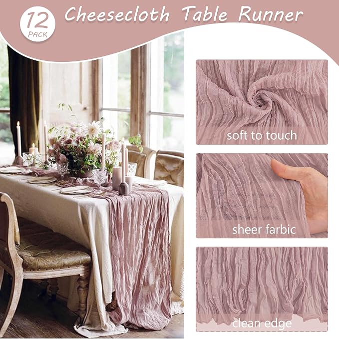 12 Pack 10Ft Cheesecloth Table Runner 35x120 Inch Boho Gauze Rustic Cheese - Image 4