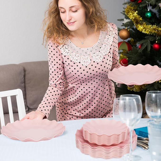 LIYH 50 Pcs Pink Plastic Plates Reusable - Image 6
